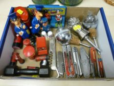 Box of small collectables to include various pen knives, optic items and Postman Pat items etc
