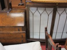 Walnut bureau and a twin door glazed display cabinet