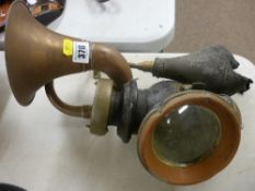 Lucas 'King's Own' lamp no. F141 and a vintage style car horn (rubber perished)