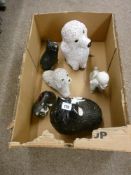 Collection of heavy, possibly garden dog and cat ornaments