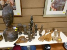 Parcel of wooden African carvings and other treen