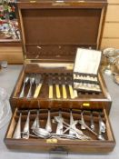 Oak cased part canteen of cutlery and a boxed set of cocoa bean coffee spoons