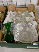 Heavy cut glass style bowl and one other with a selection of drinking glassware