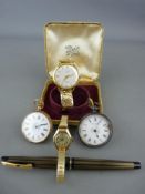 Gold cased lady's wristwatch, a nine carat gold cased lady's pocket watch, a silver keywind example,