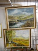EIRLYS HUGHES oil on canvas - Snowdonia stone bridge, 43 x 60 cms and EIRLYS HUGHES oil on board -