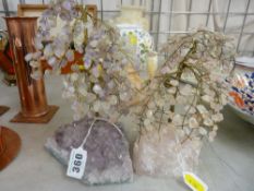 Two crystal mineral ornamental trees