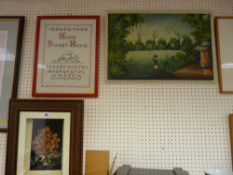 Sampler, framed floral collage etc