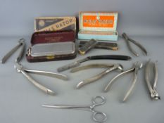 Two boxed Rolls razors, Imperial no. 2 and no. 3, a cut-throat razor and a selection of dentist's