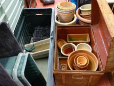 Parcel of pottery, stone, plastic and terracotta planters, metal tin trunk and plastic garden