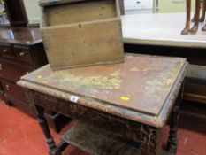 Small distressed side table with undershelf and an oak candlebox