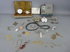 Two silver cased pocket watches, a silver ingot and other jewellery, four white metal animals, a