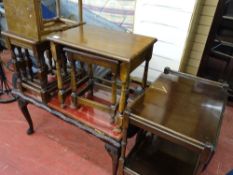 Nest of three tables, polished wood trolley, occasional tables etc (a parcel)