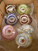 Six colourful Royal Grafton bone china trios (one plate broken)