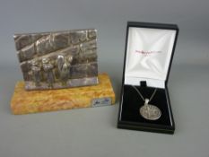 Ben Zion, Israel, model depicting people at the Wailing Wall, stamped 925 on a rectangular stone