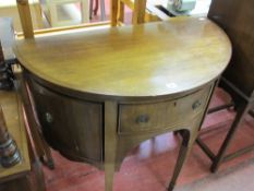 Edwardian mahogany and line inlaid compact demi-lune sideboard