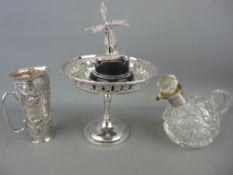 Indian white metal double measure, Continental model of a windmill, a cut glass tody jug with