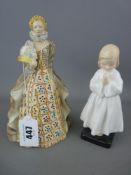 Royal Doulton figurine 'Bedtime' HN1978 and a further pottery figurine possibly Queen Elizabeth I