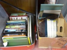 Vintage suitcase with quantity of horticultural and other books and a box of miscellaneous items