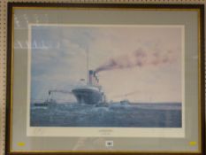 E B WALKER limited edition (6/50) print - 'Sea Trials Completed, the Titanic off Belfast', signed in