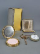 White metal cigarette case with engine turned decoration, two vintage compacts and a base metal