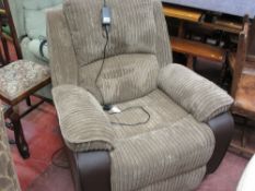 Chenille and faux leather electric reclining armchair E/T