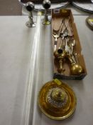 Quantity of EP cutlery, a brass and glass vintage inkwell and an Art Deco style chrome and glass