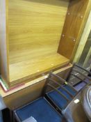 Mid Century drop leaf dining table, two G-Plan dining room chairs and a two shelf bookcase