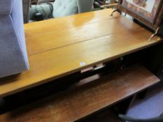 Light wood table and pair of bench seats