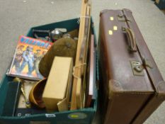 Horseriding helmet, a folding wooden easel, vintage travel case etc