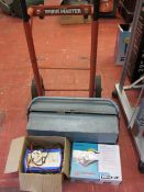 Workmaster sack trolley, cantilever toolbox and contents, Davenset Mk VI battery charger and a