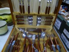 Mid Century part canteen of wooden handled cutlery