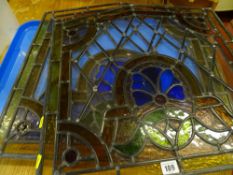 Pair of excellent leaded, steeple topped stained glass panels