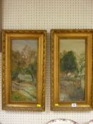 Pair of unsigned oils on board, possibly Continental countryside scenes