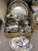 Box of quality electroplate ware including three trays, tea service etc