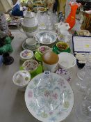 Selection of decorative china tableware including a fruit decorated Aynsley cup and saucer, a Minton