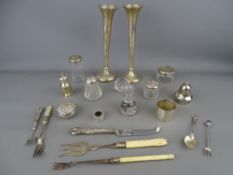Pair of silver trumpet shaped vases, various lidded pots and bottles and other items of silver and