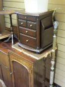 Brass and onyx effect standard lamp with shade, small leather tooled top tripod occasional table and