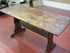 Pine refectory style table with slim lower shelf