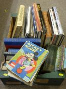 Box of vintage and other books including an old Mickey Mouse annual