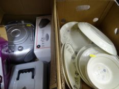 Box of mixed household items and a quantity of Royal Doulton Lambeth ware 'Fairford' breakfast ware