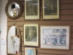 Parcel of prints including Cries of London and two good gilt framed wall mirrors etc