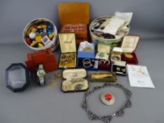 Quantity of costume jewellery and two vintage tins of buttons etc