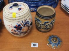 Doulton Lambeth lidded tobacco jar and another Staffs tobacco jar