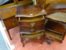Four drawer serpentine front reproduction narrow chest, a telephone table and a two tier