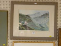 DAVID GROSVENOR coloured landscape print - Llanberis Pass, signed, 26 x 39 cms