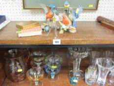 Collection of glassware to include commemorative, bird figurines, Wade animal figures etc