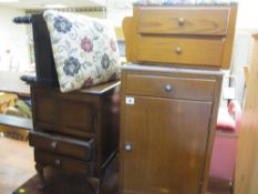 Small oak single door bedside cabinet, two drawer oak bedside cabinet, footstool etc