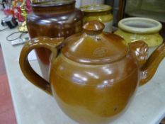 Fine stoneware teapot and three earthenware provision containers