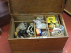 Nice wooden box containing various hand tools including bit 'n' brace, fixings etc