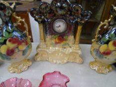 Staffs lustre fruit decorated clock garniture set